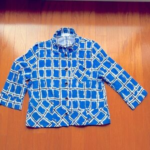 Bold black and blue blouse